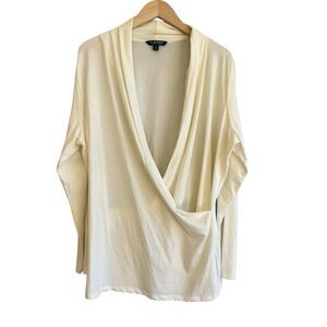 Lauren Ralph Lauren Womens Faux Wrap Top Size 3X Ivory Minimalist Event Career